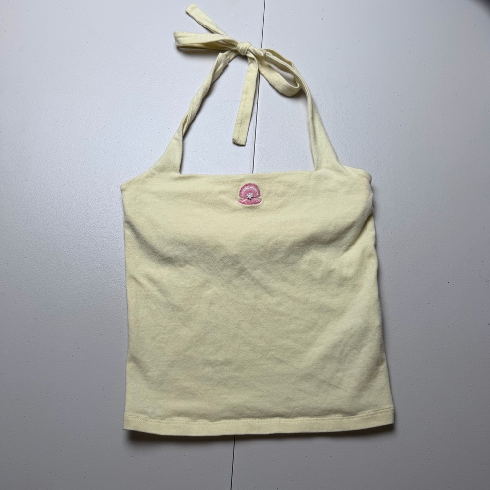 Yellow Hollister Halter Top with Pink shell logo